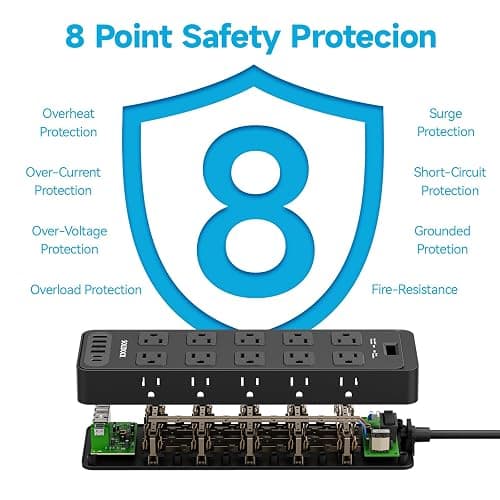 Solidock 20 Outlet Power Strip with USB C,6Ft Extension Cord with Multiple Outlets, 2700 Joules Surge Protector,1875W/15A, ETL Listed for Home Office Dorm Gaming thumbnail 9