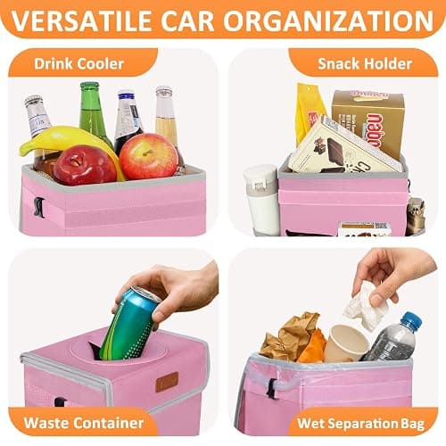 Vankor Pink Car Trash Can Cute, Pink Car Accessories for Women Waterproof Automotive Garbage Cans Leak Proof Vehicle Trash Can thumbnail 6