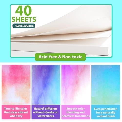 Soucolor 40 Sheets Watercolor Paper Pad, 9"x12" Water Color Paper, 140lb/300gsm Artist Painting Drawing Paper Book, Art Supplies for Adults, Watercolor Paint Set, Sketchbook, Journal, Notebook thumbnail 4