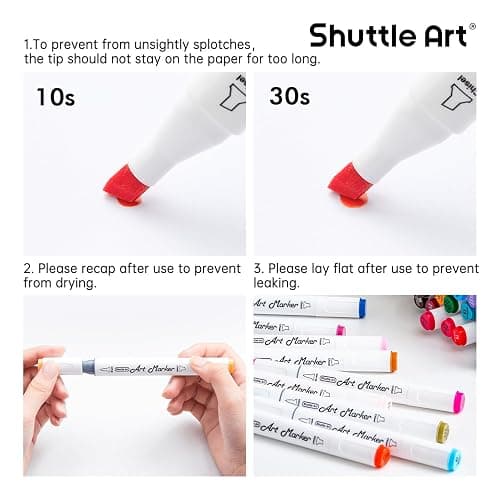 Shuttle Art Alcohol Markers Brush tip, Dual Tip Brush & Chisel Tip Art Marker Set, 50 Colors plus 1 Blender Permanent Marker Pens with Case Perfect for Illustration Students Adults Coloring thumbnail 8