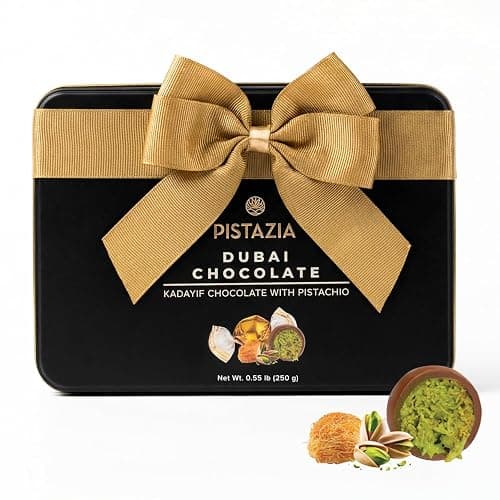 Pistazia Dubai Chocolate Gift Box — Real Pistachio Butter & Crispy Knafeh Kadayif Filling, 8.8oz Premium Milk Chocolate in Reusable Black Tin — Authentic Luxury Gift Set for Mother's Day & Eid thumbnail 5