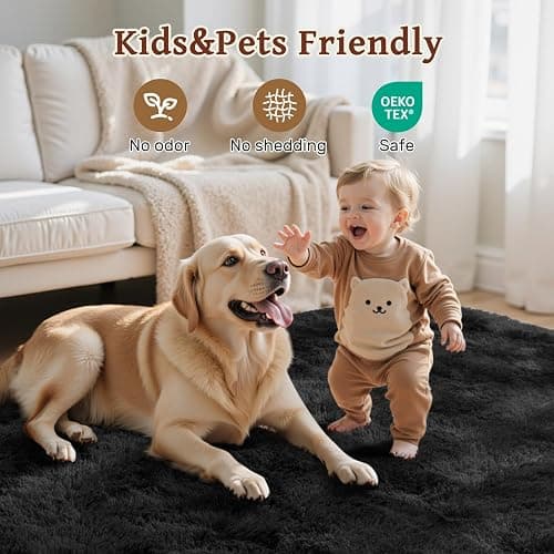 5x7 Black Area Rugs for Living Room, Large Fluffy Shag Bedroom Rugs Non-Slip, Ultra Soft Plush Carpet for Nursery Kids PlayRoom Dorm Office Indoor Modern Carpets thumbnail 5