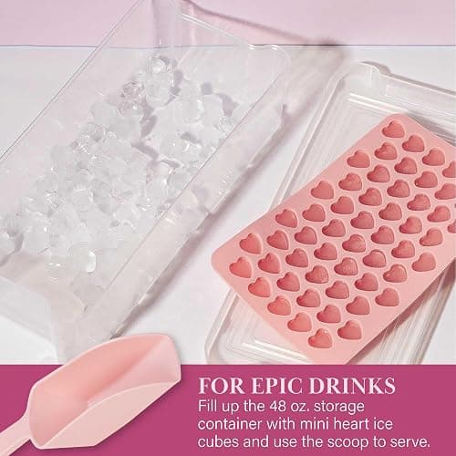 Paris Hilton Heart Shaped Mini Ice Cube Tray Set, Includes 3 Mini Ice Cube Molds, Ice Bin Storage Container with Lid and Ice Scoop, Made without BPA, 6-Piece Set, Pink thumbnail 5