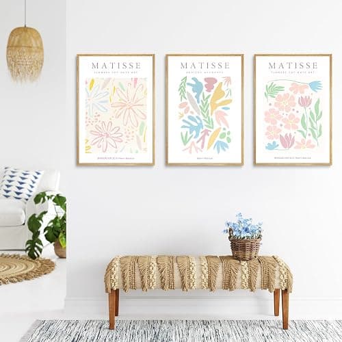 3 Pcs Danish Pastel Henri Matisse Wall Art Colorful Flower Market Canvas Wall Decor Mid Century Modern Boho Pictures Paintings Posters for Living Room Bedroom Home Decorations 12x16in Unframed thumbnail 2