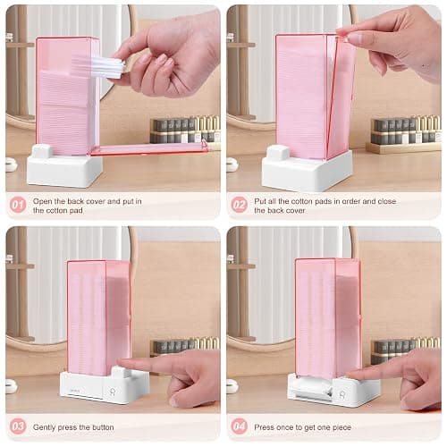 Automatic Square Press Out Cosmetic Makeup Removers Pad Holder, Makeup Cotton Organizer Container Dispenser Storage Display Rack (Pink) thumbnail 3