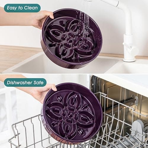 vancasso Ceramic Slow Feeder Dog Bowls, Puzzle Dog Food Bowls with Floral Maze, Anti -Slip Pet Food Dish for Large Breed, 3 Cups, Purple thumbnail 5