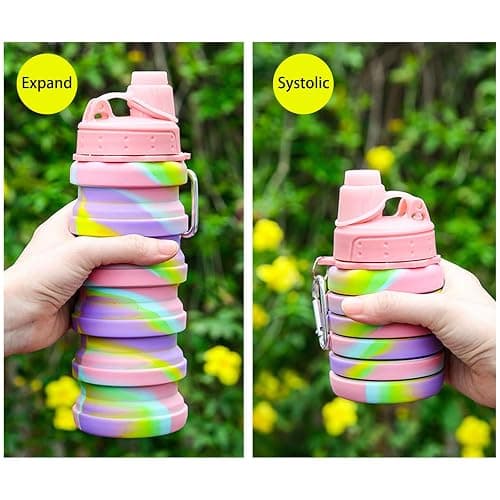YCTMALL Collapsible Water Bottles Travel water bottle Sports Portable Sport Water Bottle Reusable Water Bottles comes with mountaineering Buckle 500ml silicone Water-proof camping water bottle thumbnail 3