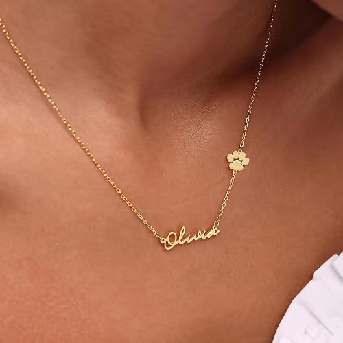 Elemtansy Custom Name Necklace with 1-3 Tiny Names - 18K Gold-Plated Family Necklace Personalized with Heart, Cross, Paw Print - Christmas Jewelry Gifts for Mom, Wife thumbnail 2