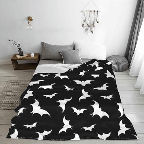 Gothic Bat Pattern Throw Blanket - Soft Flannel, Spooky Home Decor for Couch & Bed (50" x 60"). thumbnail 5