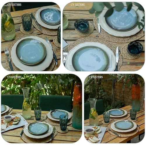 CY SISTERS Woven Placemats Round Placemats Set of 6, 13.5 Inch Wicker Placemat Circle Rattan Placemats Farmhouse Boho Braided Natural Water Hyacinth Place Mats for Indoor & Outdoor Table Decor thumbnail 3