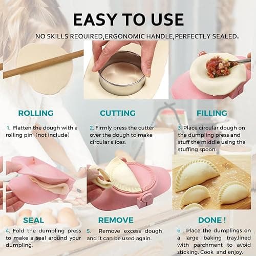 MUMSUNG Empanada Maker Press, 6-Inch Extra Large Dumpling Maker Set with Dough Cutter, Dumpling Mold Set for Pierogi, Pastelitos, Calzone, Turnovers, Chinese Dumpling, 5Sizes (6"/5"/4"/3"/2.6") thumbnail 6