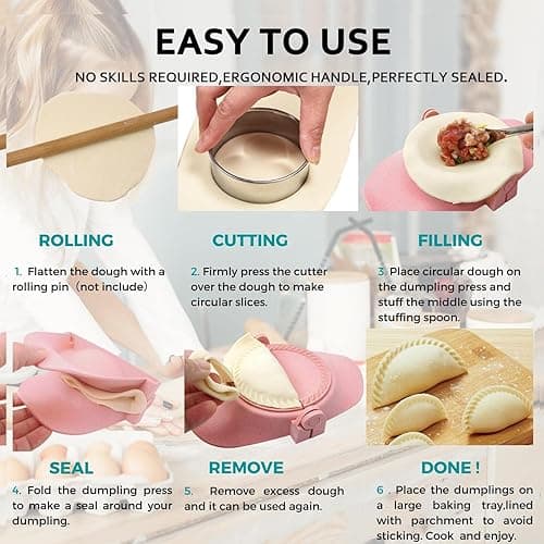 MUMSUNG Empanada Maker Press, 6-Inch Extra Large Dumpling Maker Set with Dough Cutter, Dumpling Mold Set for Pierogi, Pastelitos, Calzone, Turnovers, Chinese Dumpling, 5Sizes (6"/5"/4"/3"/2.6") thumbnail 7