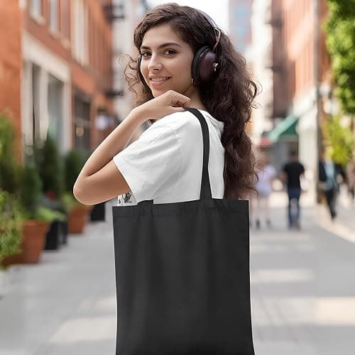 MOLOVA 1 Pack Premium Canvas Reusable Tote Gift Bags,Made of Natural Canvas with Handle,Work,DIY,Shopping(Black*1) thumbnail 5