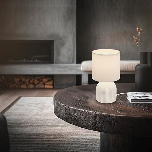 BRILONER - Tischlampe mit Stoffschirm, Kabelschalter, Keramikfuß, Lampe, Nachttischlampe, Tischleuchte, Dekolampe Flur, Bürolampe, Leselampe, Wohnzimmer, Schlafzimmer, 15x28 cm (DxH), Weiß thumbnail 6