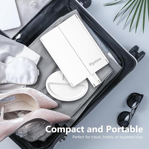 Flymiro Tri-fold Lighted Vanity Makeup Mirror with 3x/2x Magnification,21 LEDs Light and Touch Screen,180 Degree Free Rotation Countertop Cosmetic Mirror,Travel (White) thumbnail 6