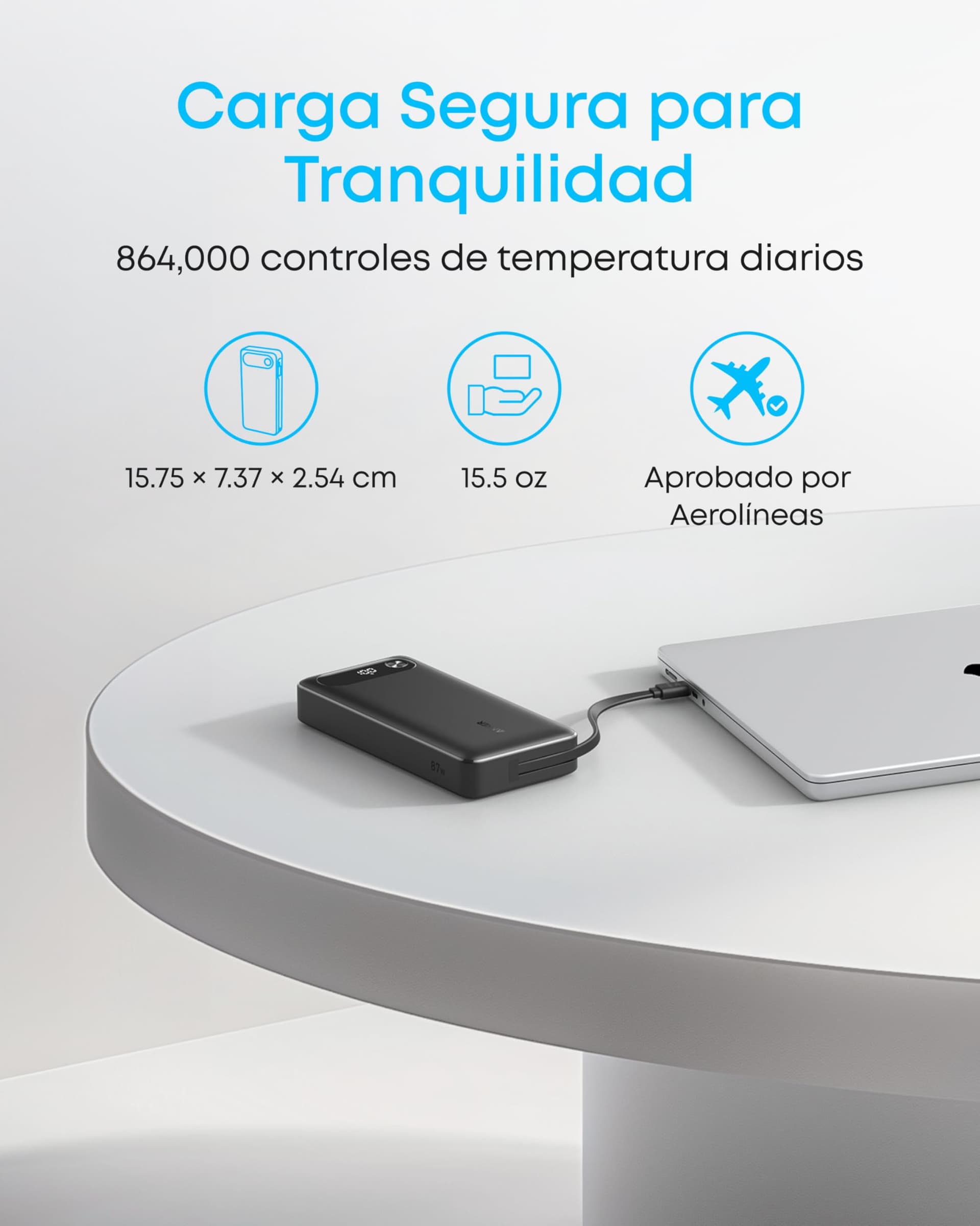 Anker Power Bank 20,000mAh, batería portátil para Viajes con Cable USB-C Integrado, Carga rápida 87W con 3 Puertos, Compatible con MacBook, iPhone 16/15, Samsung, Switch y más thumbnail 6