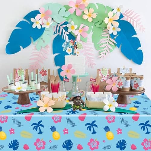 3 Pieces Palm Leaves Tablecloths Birthday Party Decorations Supplies Hawaiian Cartoon Table Cover Size 108×54 Inch Rectangular thumbnail 2