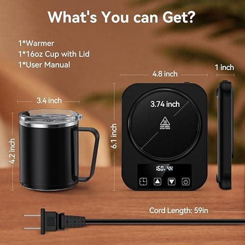 Coffee Mug Warmer & Mug Set for Desk, Electric Coffee Cup Warmer with 16oz Heated Mug, Temperature Control Smart Coffee Heater with Auto Shut Off & 9 Temp Settings, Gifts for Men Women, Black thumbnail 2