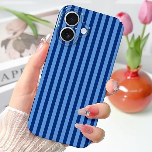 Hython for iPhone 16 Plus Case Cute Striped Aesthetic Design Simple Stripes Cover 6.7", Thin Slim Soft TPU Bumper Shockproof Rubber Protective Phone Cases for Women Girls Girly Boys, Navy Blue thumbnail 2