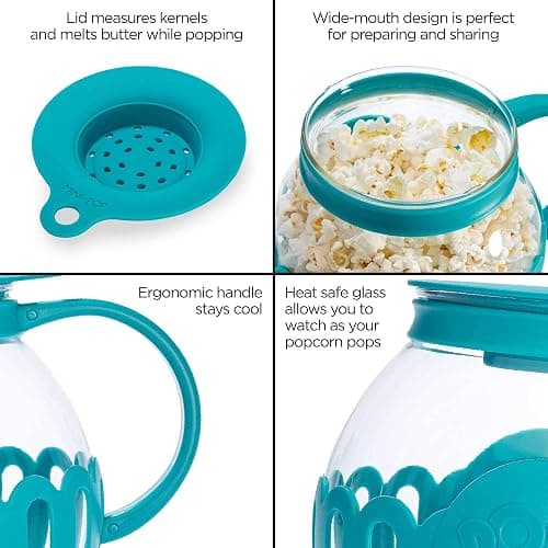 Ecolution Patented Micro-Pop Microwave Popcorn Popper with Temperature Safe Glass, 3-in-1 Lid Measures Kernels and Melts Butter, Made Without BPA, Dishwasher Safe, 1.5-Quart, Teal thumbnail 5