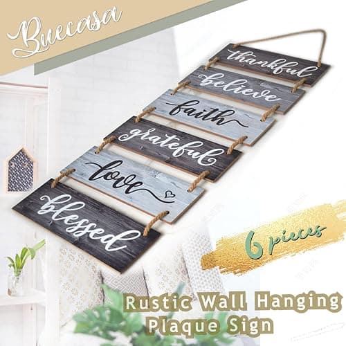 Buecasa Family Wall Decor Sign - Farmhouse Rustic Home Decoration for Living Room Bedroom - Inspirational Large Wall Hanging Plaque 6pcs 38x12 Inches thumbnail 4