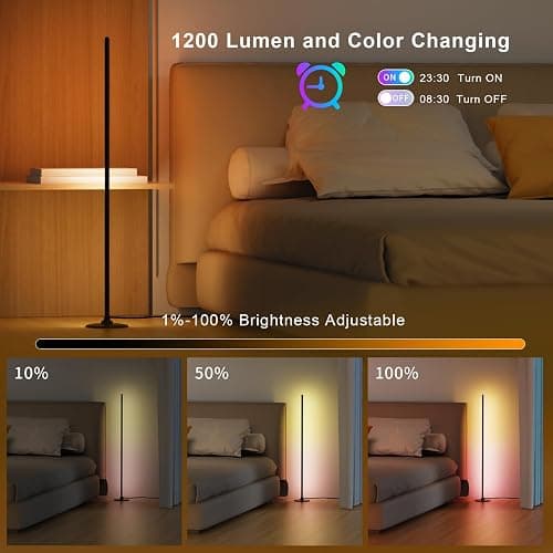 Lanmonlily Corner Floor Lamp, RGB Corner Lamp Compatible with Alexa, Smart Modern Floor Lamp with Music Sync 16 Million DIY Colors & 68+ Scene for Bedroom Living Room and Gaming Rooms thumbnail 2