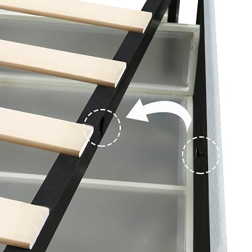 Queen Size Boucle Upholstered Platform Bed Frame, with 4 Drawers Storage, Curved Stitched Tufted Headboard, Wooden Slat Mattress Support, Noise Free, Easy Assembly, No Box Spring Needed, Ivory thumbnail 5