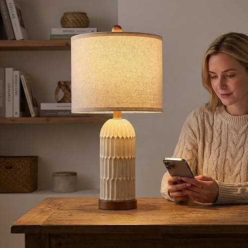 OYEARS 22.5" Bedside Table Lamps Set of 2, Farmhouse Table Lamp with USB A+C Charging Ports,Vintage Nightstand Lamp for Bedrooms and Living Rooms, Retro Resin End Table Lamp, Beige and Brown thumbnail 4