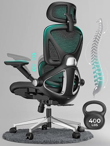 CAPOT Ergonomic Mesh Office Chair, Adjustable Lumbar High Back Desk Chair 400lbs, 4D Flip-up Arms, 3-Level Tilt Backrest, 3D Headrest, PU Wheels, Swivel Rolling Computer Seating for Long Desk Work - Image 1