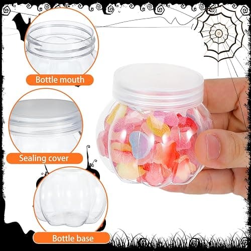 PRETYZOOM Pumpkin Candy Jar Set 150ml Pet 12 Pack | Transparent Pet, 150ml Capacity, 12 Piece Set, Easy to Clean, Reusable Storage thumbnail 7