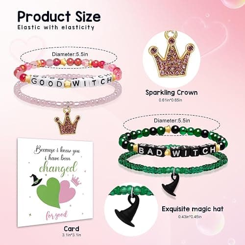 Artlunar Witch gifts Witch Bracelet Set Crown & Witch Hat Charm Enchanted Friendship Jewelry Gifts for Teen Girls Mom Besties Sisters thumbnail 3