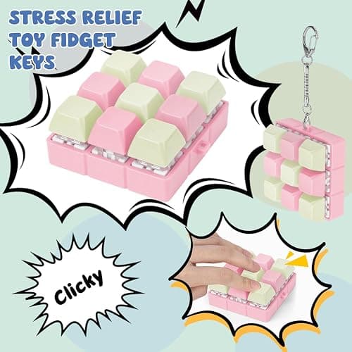 Axlksia Creamy Keyboard Fidget Toy, Fidget Clicker Keyboard Fidget Keychain, Button Fidget Gifts for Adults to Relieve Stress and Pass Time (9-in-1 E) thumbnail 6
