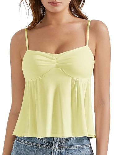 OMKAGI Cute Peplum Camisole Tops for Women Built in Bra Sleeveless Going Out Tank Top - Image 1