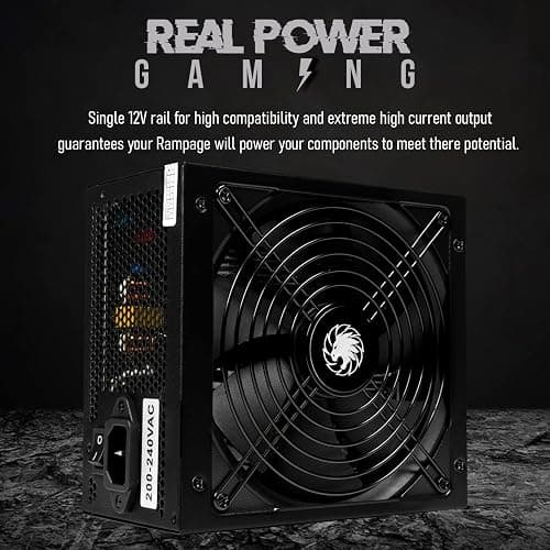 GameMax 800W Rampage Power Supply, Non-Modular, APFC, Japanese Tk Main Capacitor, 80 Plus Bronze, 88% Efficiency, 14cm Cooling Fan, Real Power Gaming | Black thumbnail 3