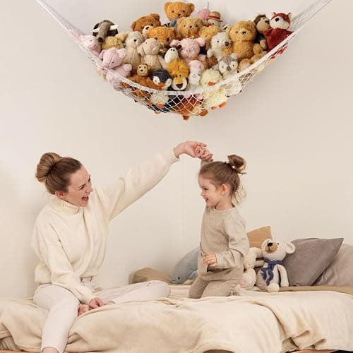 Stuffed Animal Storage Hammock Net Corner - Large Toy Hammock Net for Stuffed Animals Room Decor - Cute Stuff Animal Organizer Holder for Plush Plushie - Kids Baby Nursery Wall Bedroom Home Decor thumbnail 2