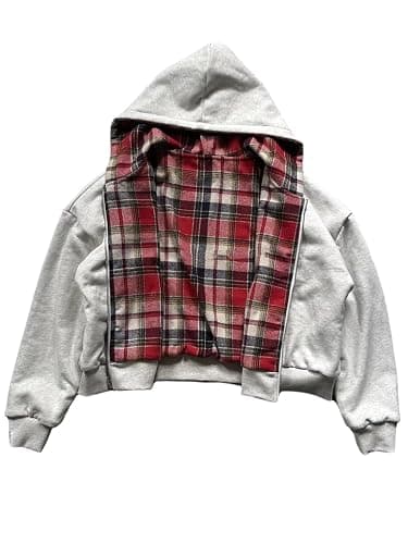 yssgtt Herren Hoodie mit Reißverschluss Reversible Karierte Jacke Y2K Kapuzenpulli Kapuzenjacke - Image 1