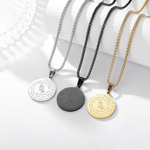 Yaumatea Serenity Prayer Necklace with Praying Hands Coin Pendant for Men Women Lords Prayer Bible Verse Courage Wisdom Stainless Steel 24 inches thumbnail 3