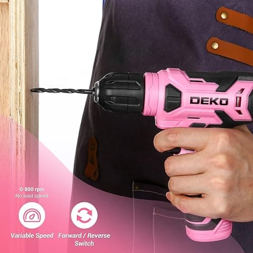 DEKOPRO 8V Cordless Drill, Drill Set with 3/8"Keyless Chuck, 42pcs Acessories, Built-in LED, Type-C Charge Cable, Pink Power Drills for Drilling and Tightening/Loosening Screws thumbnail 5