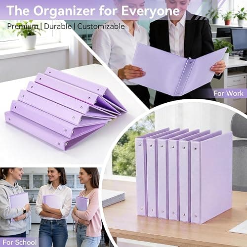 SUIN 1 Inch 3 Ring Binder, Clear 1'' View Presentation Binders with 2 Pockets, Fits 8.5 x 11 Letter Size, Durable Polypropylene, Non-Stick & PVC-Free for School, Office & Home (Brushed Lavender) thumbnail 7