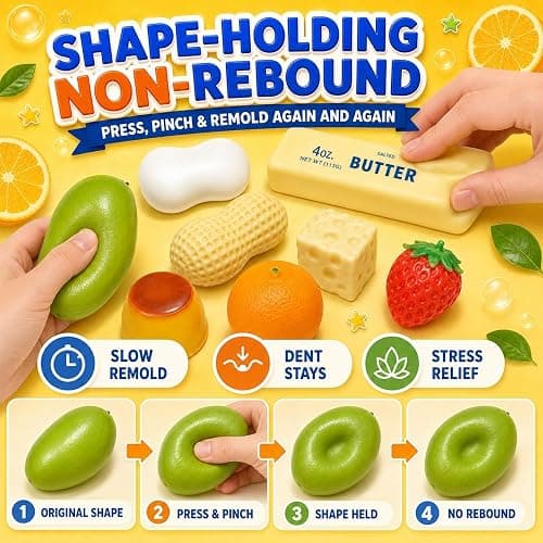 8 Pack Crunchy Squishy Set – ASMR Bead Filled Fidget Toys | Shape-Holding Slow-Rebound, Realistic Food Shape Slushy Squeeze Fidget Squishies – Stress Relief Gift for Kids & Adults thumbnail 3