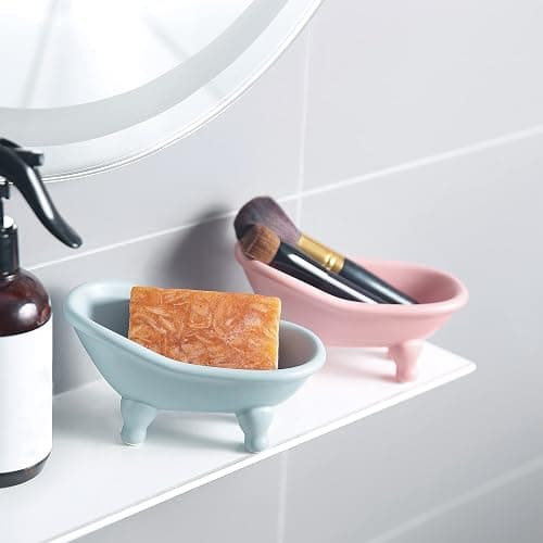 1 Piece 5.6" Colorful Ceramic Mini Clawfoot Bathtub Soap Dish Decortative Soap Dish Small Planter Makeup Organizer Container Hamster Bathtub（Pink） thumbnail 2