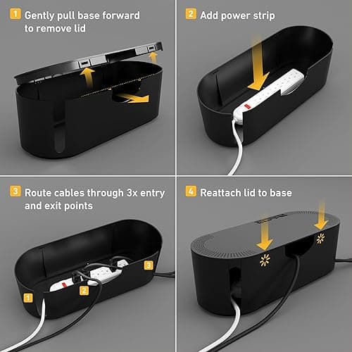 D-Line Cable Management Box, Power Strip Cover, Floor Outlet Hider, Desk Cord Organizer, Hide Extension Leads, 12.75" (L) x 5" (W) x 4.5" (H), for use with Power Strips up to 10.5in (L) - Small, Black - Small - Black thumbnail 9