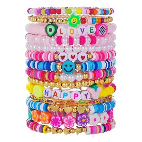 Behrooci Friendship Bracelets Boho Stackable Bracelets for Women Surfer Heishi Clay Bead Bracelets Stretch Preppy Bracelets Colorful Boho Bracelets for Women - Image 1