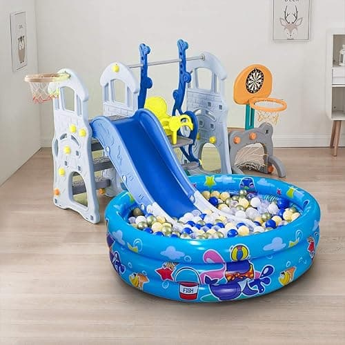3 Rings Kiddie Pool for Toddler, 48”X12”，Kids Swimming Pool, Inflatable Baby Ball Pit Pool, Small Infant Pool (Blue) thumbnail 2