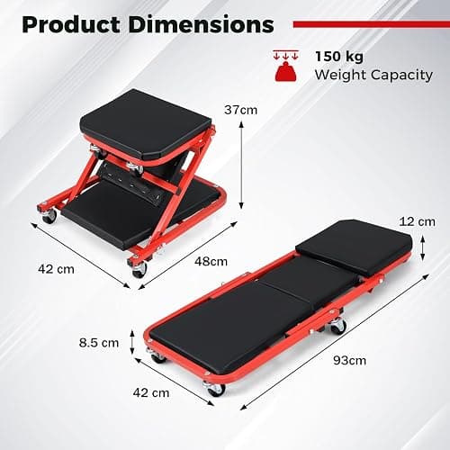 COSTWAY 2-in-1 Folding Car Creeper and Seat, 37 Inch/40 Inch Padded Mechanics Creeper Stool with 6 Rotatable Wheels, Rolling Garage Work Crawler Board Bench, 150kg/160kg Capacity (37”, 150kg, Black) thumbnail 6