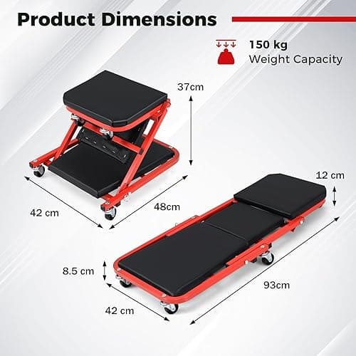 COSTWAY 2-in-1 Folding Car Creeper and Seat, 37 Inch/40 Inch Padded Mechanics Creeper Stool with 6 Rotatable Wheels, Rolling Garage Work Crawler Board Bench, 150kg/160kg Capacity (37”, 150kg, Black) thumbnail 7