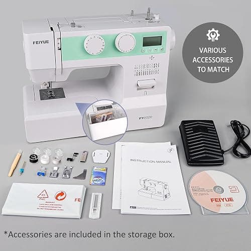 FEIYUE FYe320 Full Size Sewing Machine with Foot Pedal, Speed Control, Heavy Duty & Portable, LCD Display, 25 Built-in Stitches, 6 Bobbins & 5 Included Sewing Feet thumbnail 5
