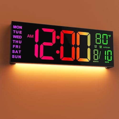 JALL 16" Large Digital Wall Mount Clock, Count Down Timer, Alarm, Big LED, 8 RGB Color, DST, Temperature for Living Room Classroom Desk, Xmas, Birthday Gift for Senior Mom Dad (Black, 16 inches) - Image 1