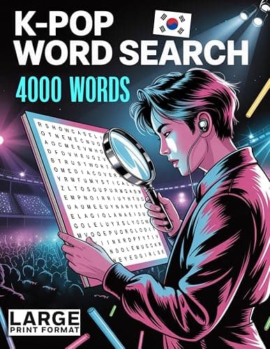 K-pop word search book LARGE PRINT | 4000 words for Kpop fans: Words Hidden Across 200 Themed Puzzles | Perfect for Enthusiasts and Puzzle Lovers. ... Jargon, and Popular Songs, bands and Albums. - Image 1
