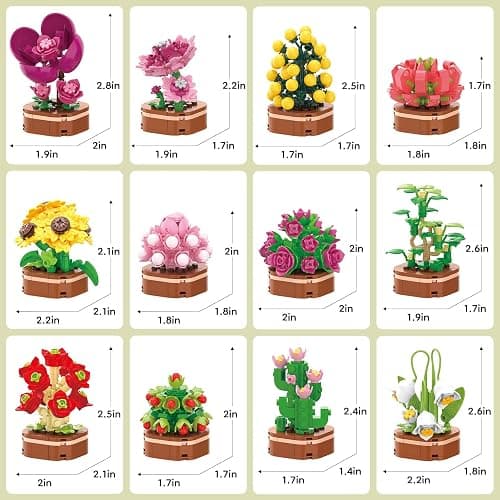 KOJAYHOL 12 Pack Flower Succulent Building Block Set, 1001 Pcs DIY Creative Flowers Bouquet Model Kit for Adults and Teens, Artistic Floral Home Decor, Perfect Christmas Birthday Gift for Loved Ones thumbnail 4